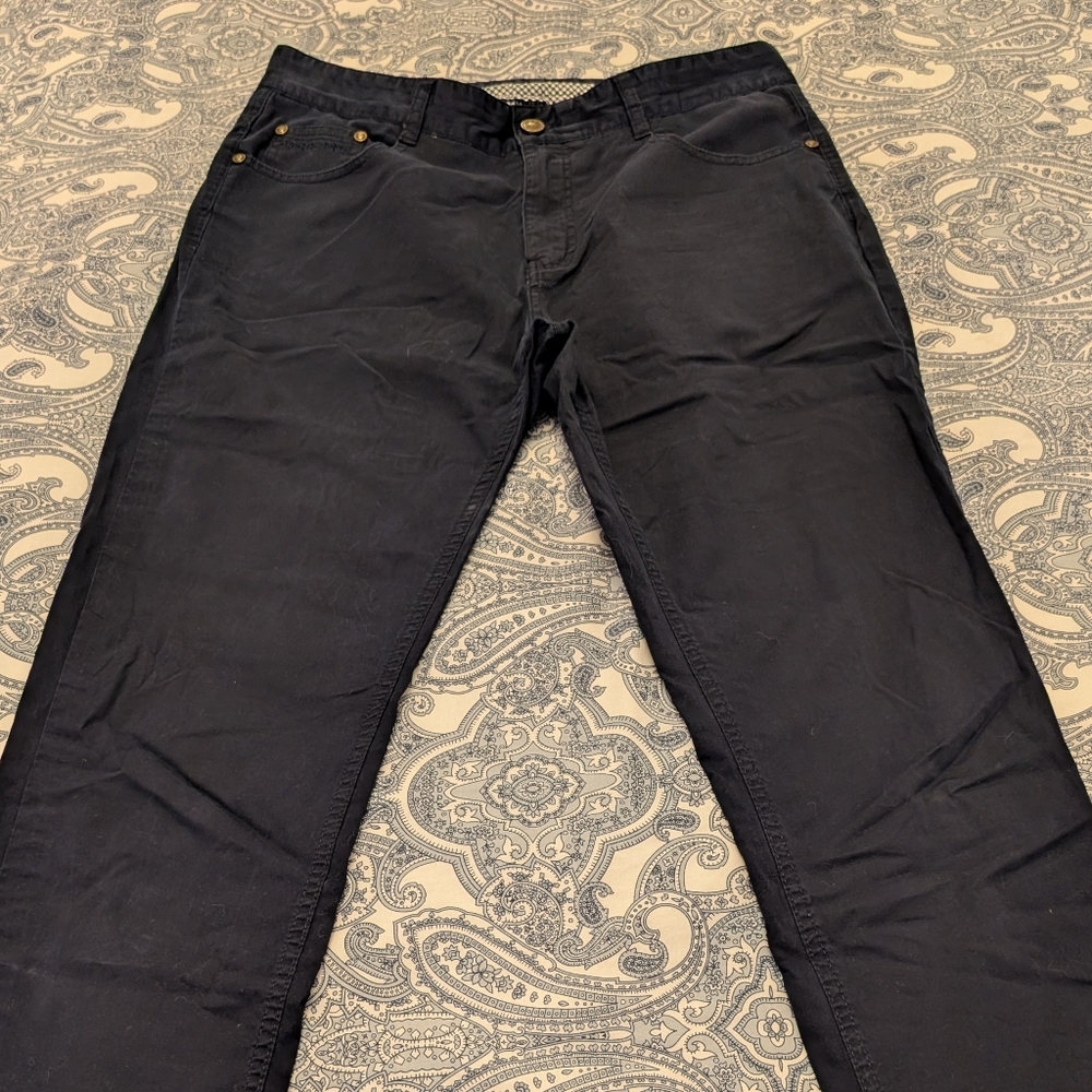 Burberry Twill Navy Pants with Checkered Lining